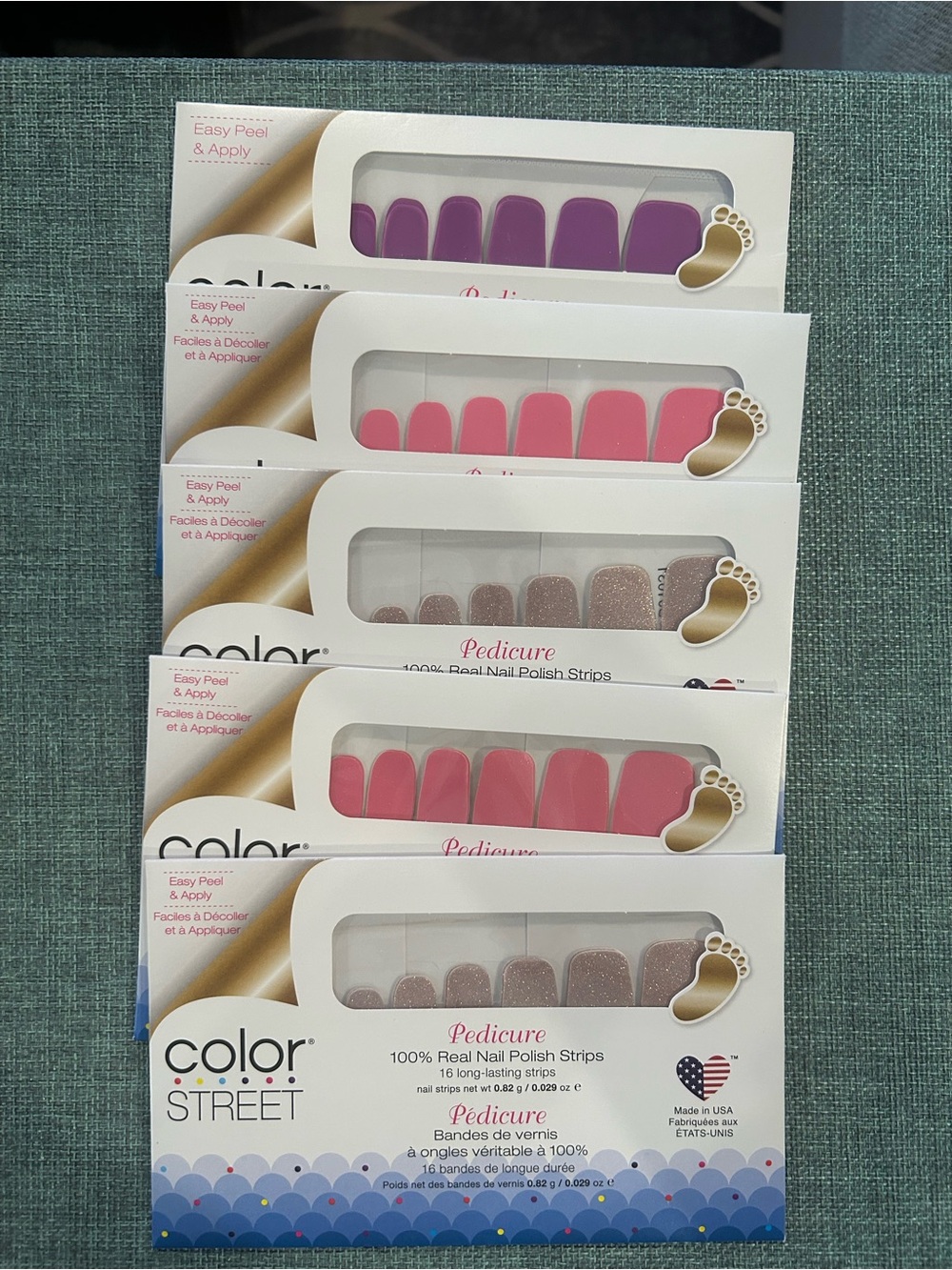Color Street Pedicure Nail Polish Strips Lot of 5 NEW Retired Colors
